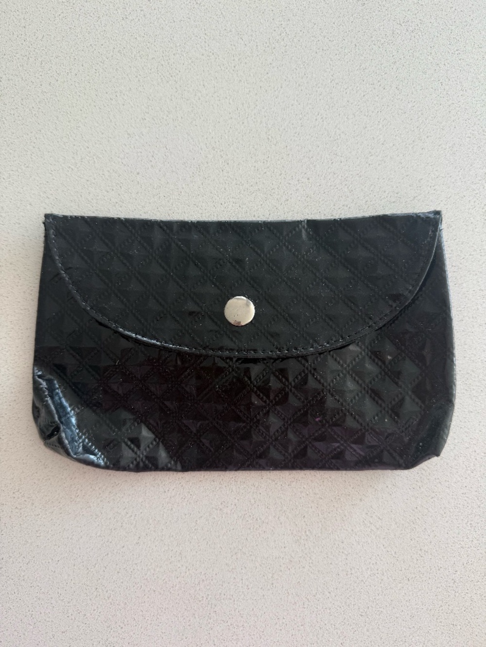 Black Patent Cosmetic Makeup Pouch | Quilted Travel Case Toiletry Bag 8" x 5"